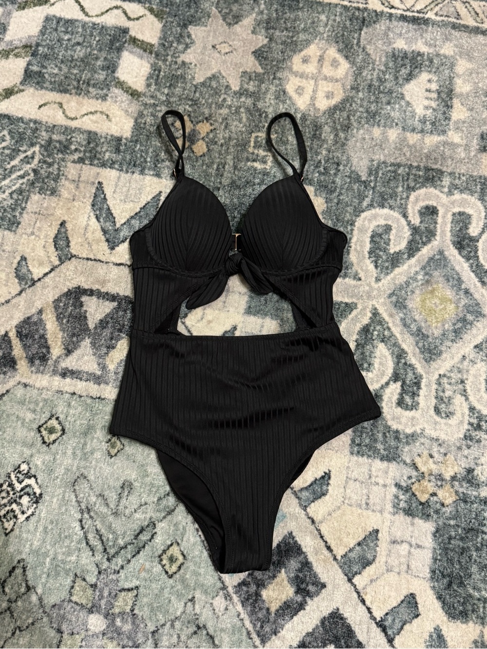 Shade & Shore Black Ribbed One-Piece Swimsuit